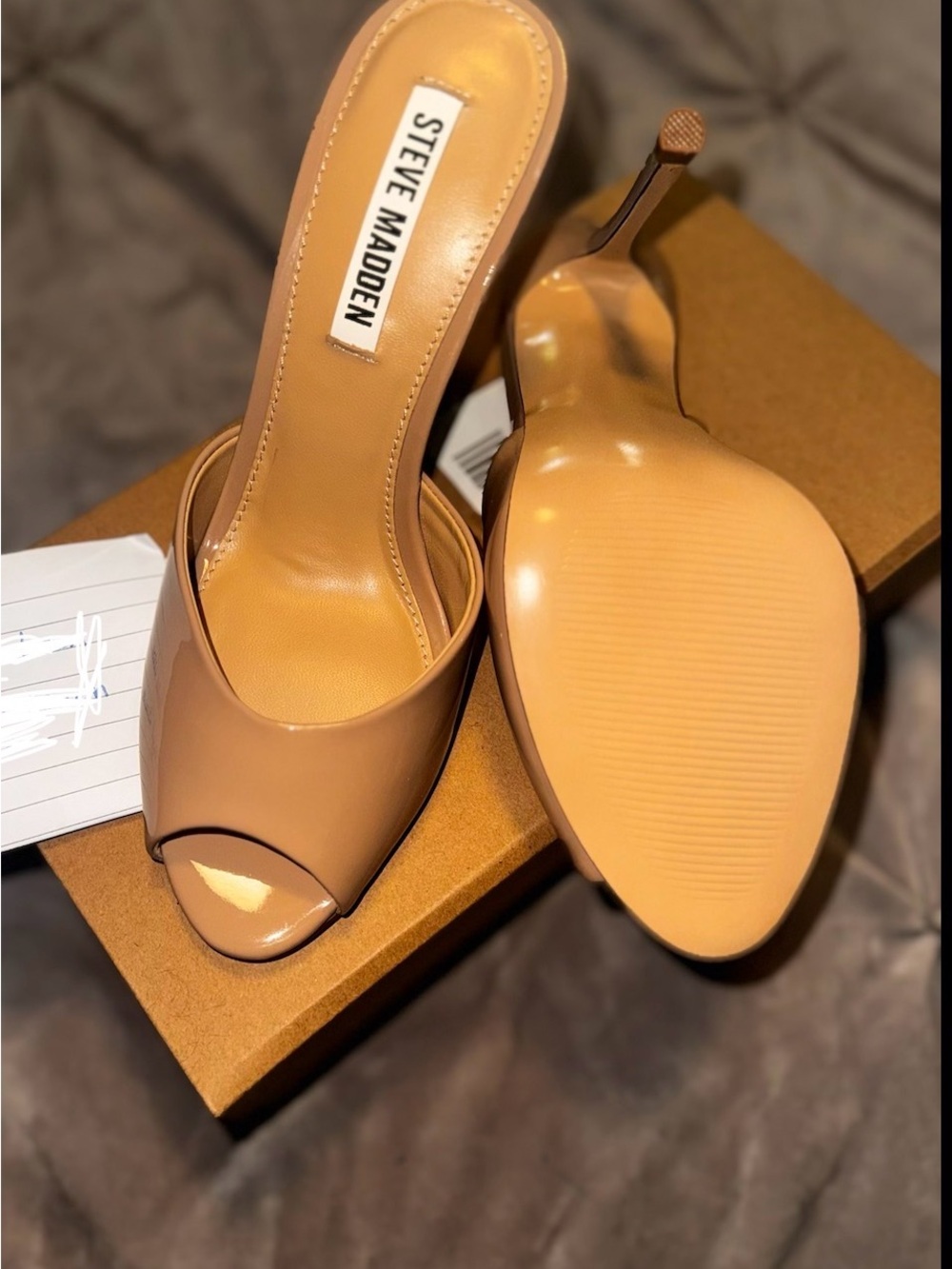 Steve Madden Patent Peep-Toe Mules in Nude - Picture 2 of 2